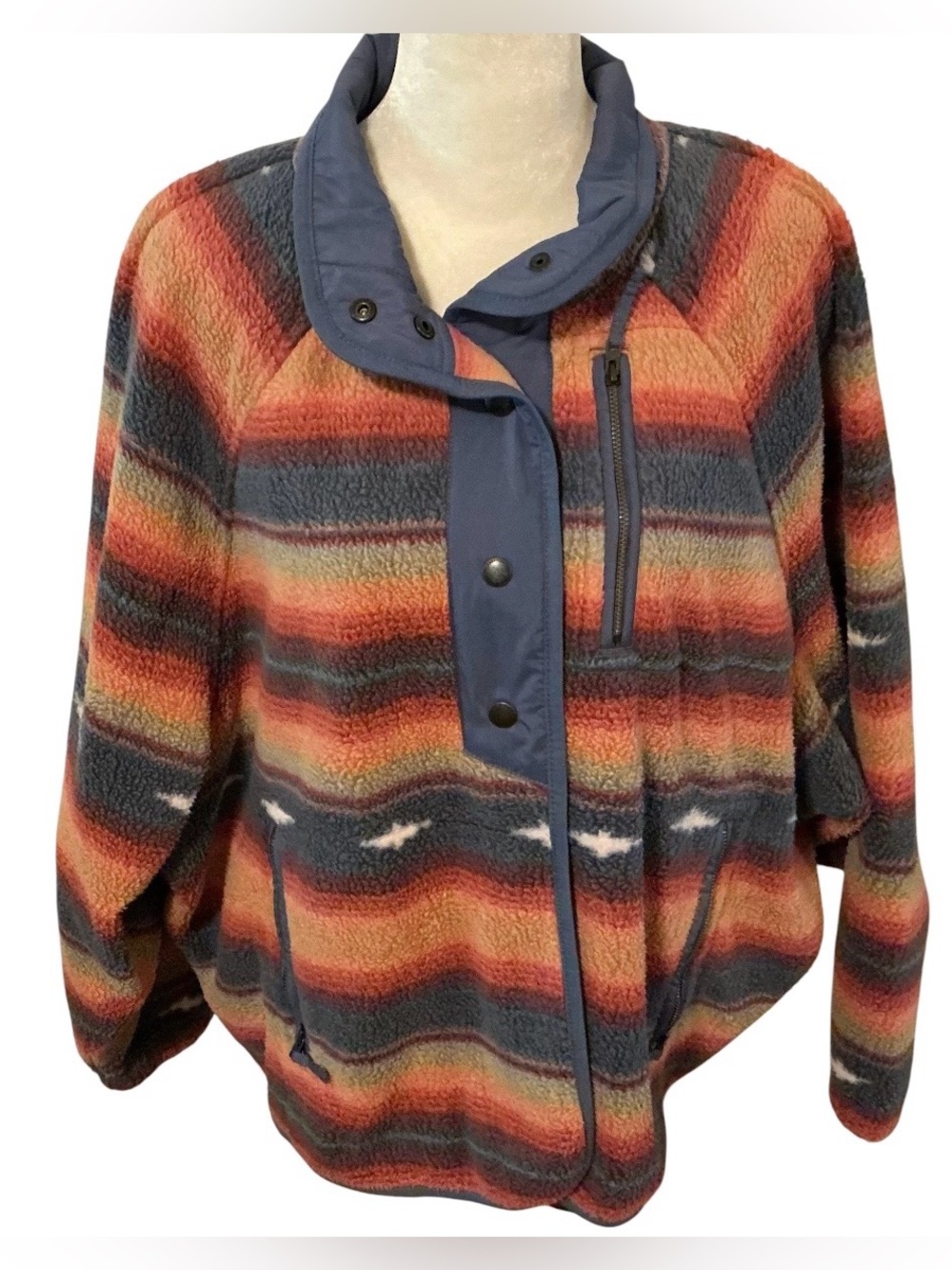 American Eagle XL Southwestern Aztec Striped Fleece Snap Jacket Oversized